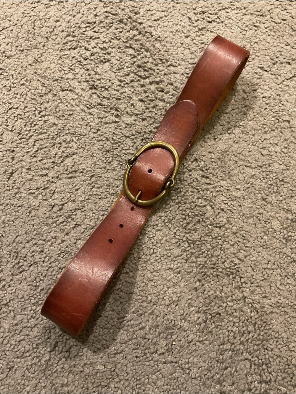 Ralph Lauren Vintage Chestnut Leather Belt with Brass Oval Buckle Y2K Preppy, S